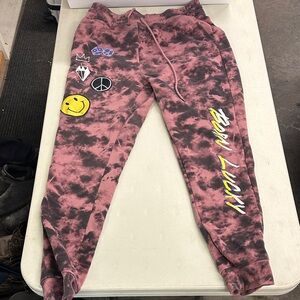 Rue21 Pink and Black Tie-Dye Joggers with Graphic Patches